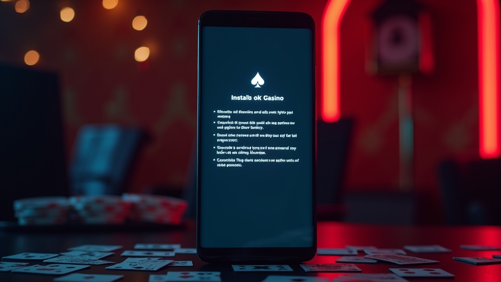 Android-Smartphone mit APK-Installationsschritten in Casino-Atmosphäre