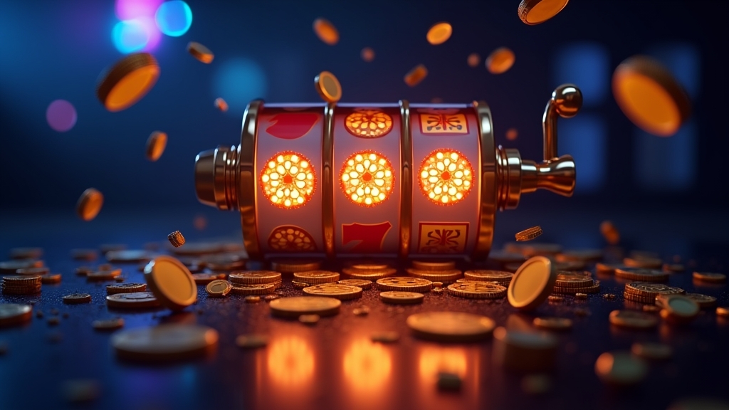 Slotmaschine mit leuchtenden Freispiel-Symbolen im dunklen Casino