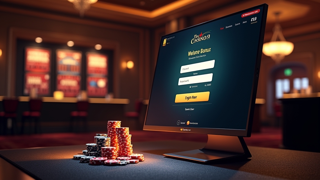 Casino-Lobby mit Willkommensbonus und Registrierungsbildschirm